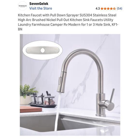 Best Kitchen Faucet with Pull Down Sprayer KF1-BN Stainless Steel High Brushed - Picture 2 of 8